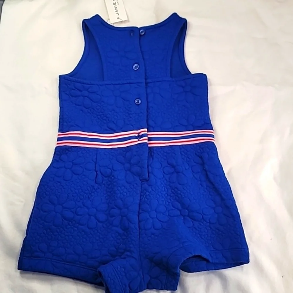 *NWT* Janie and Jack Royal blue floral pattern Romper w/Pink, red & blue band
